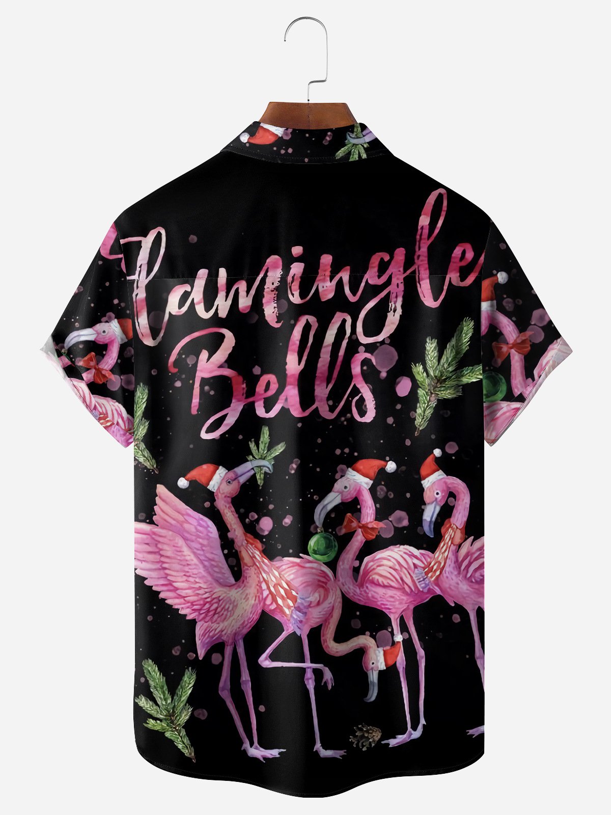 Christmas Flamingo Chest Pocket Short Sleeve Casual Shirt