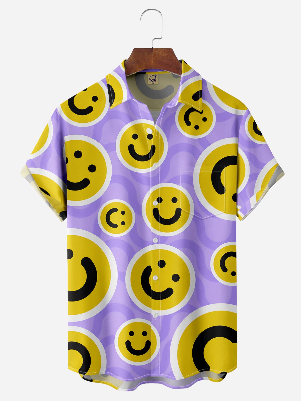Smiling Face Chest Pocket Short Sleeve Casual Shirt