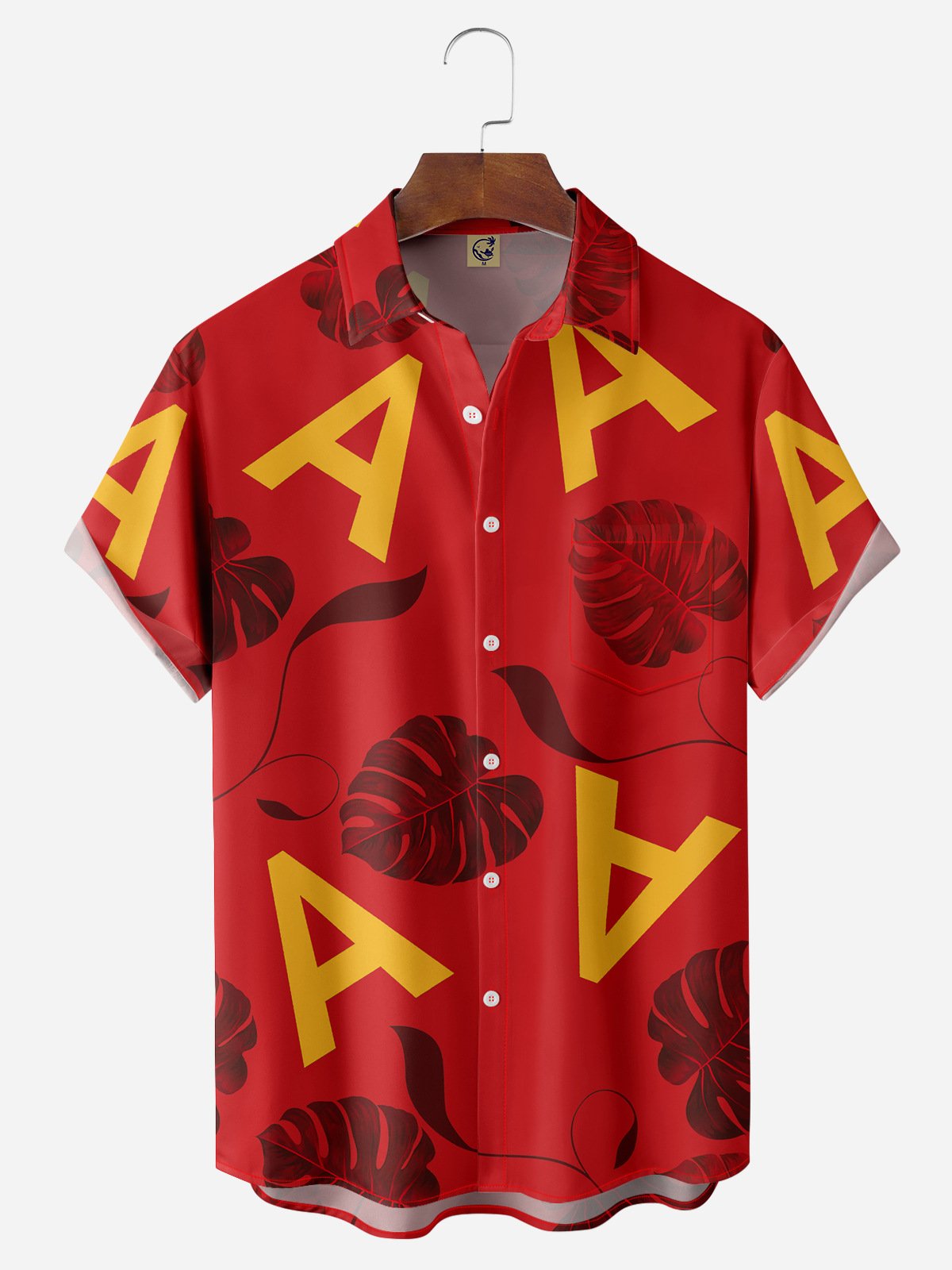 Palm Leaf Chest Pocket Short Sleeve Hawaiian Shirt