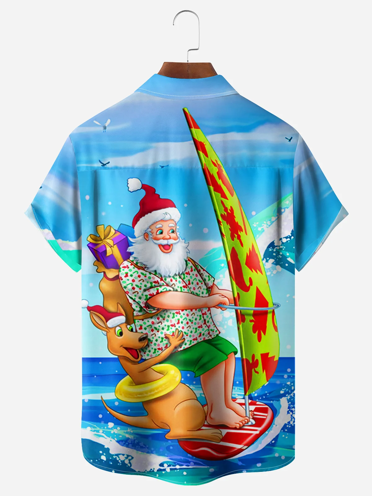 Santa Claus Surf Chest Pocket Short Sleeve Hawaiian Shirt