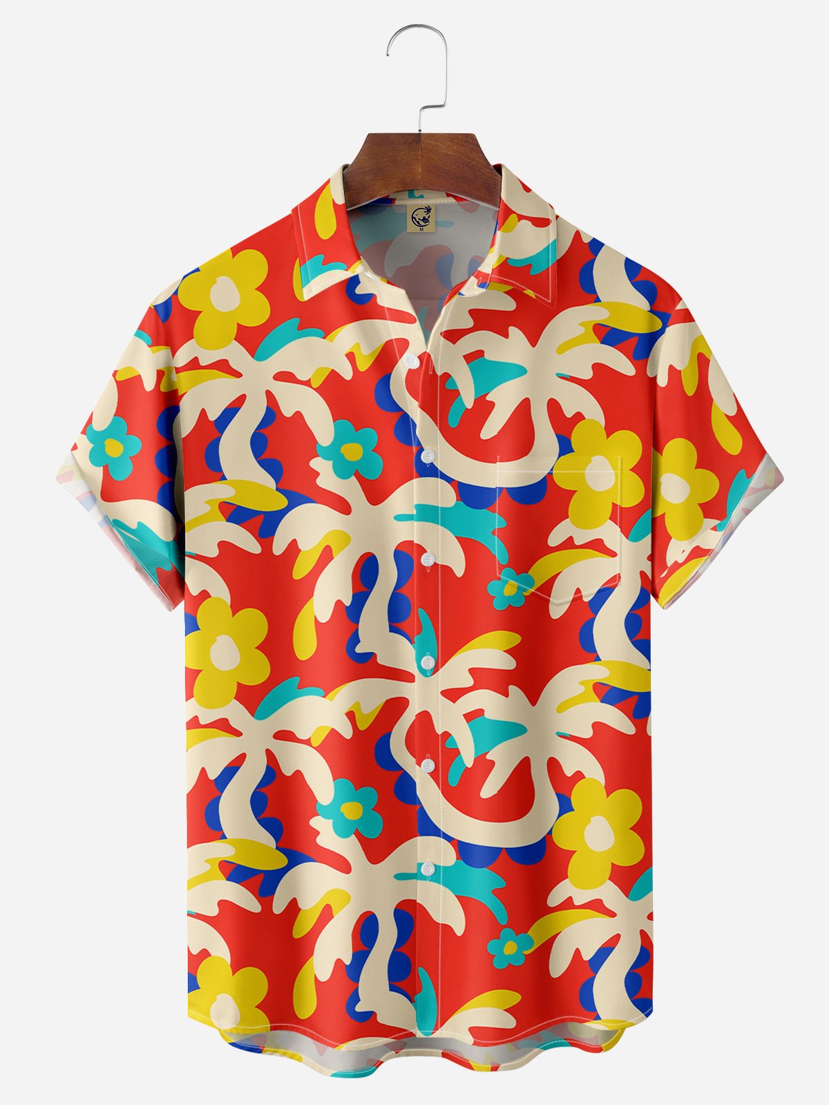 Coconut Tree Chest Pocket Short Sleeve Hawaiian Shirt