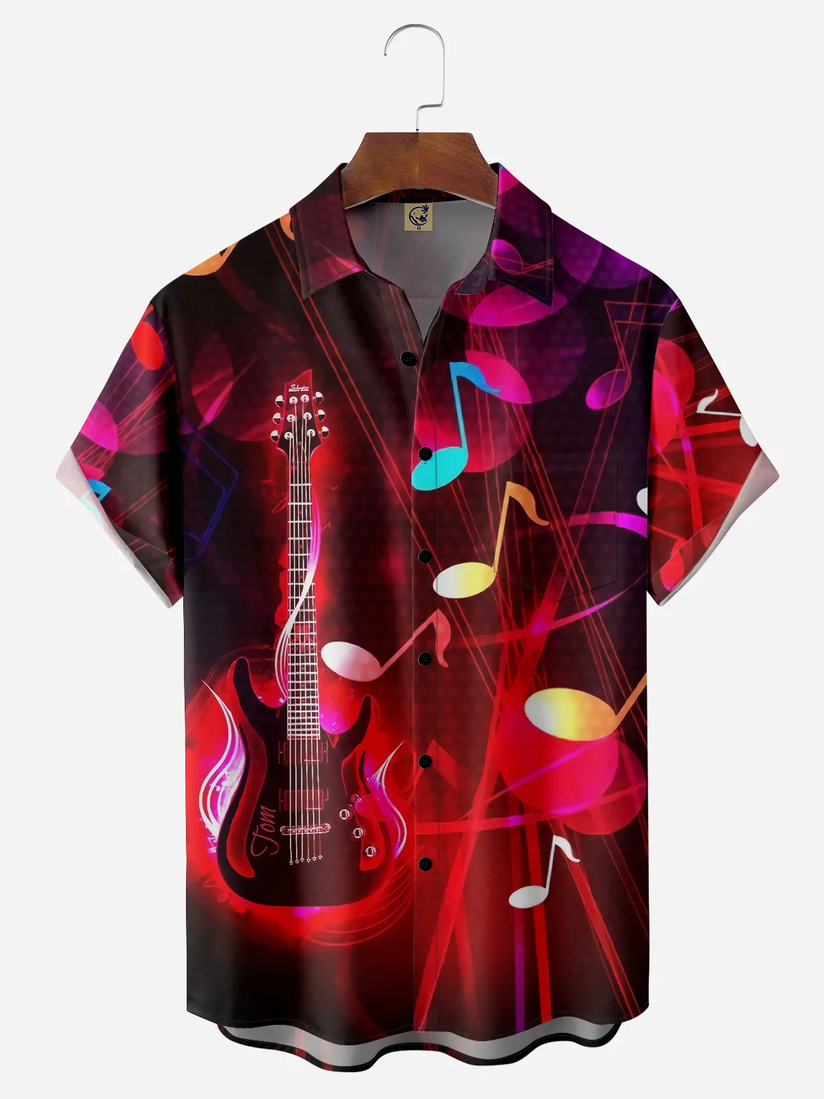 Rock Music Guitar Chest Pocket Short Sleeve Casual Shirt