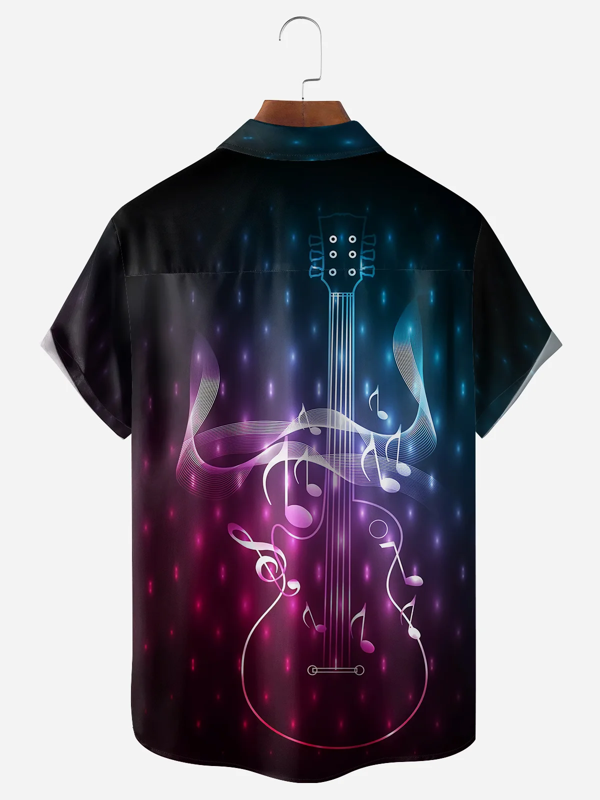 Music Guitar Chest Pocket Short Sleeve Casual Shirt