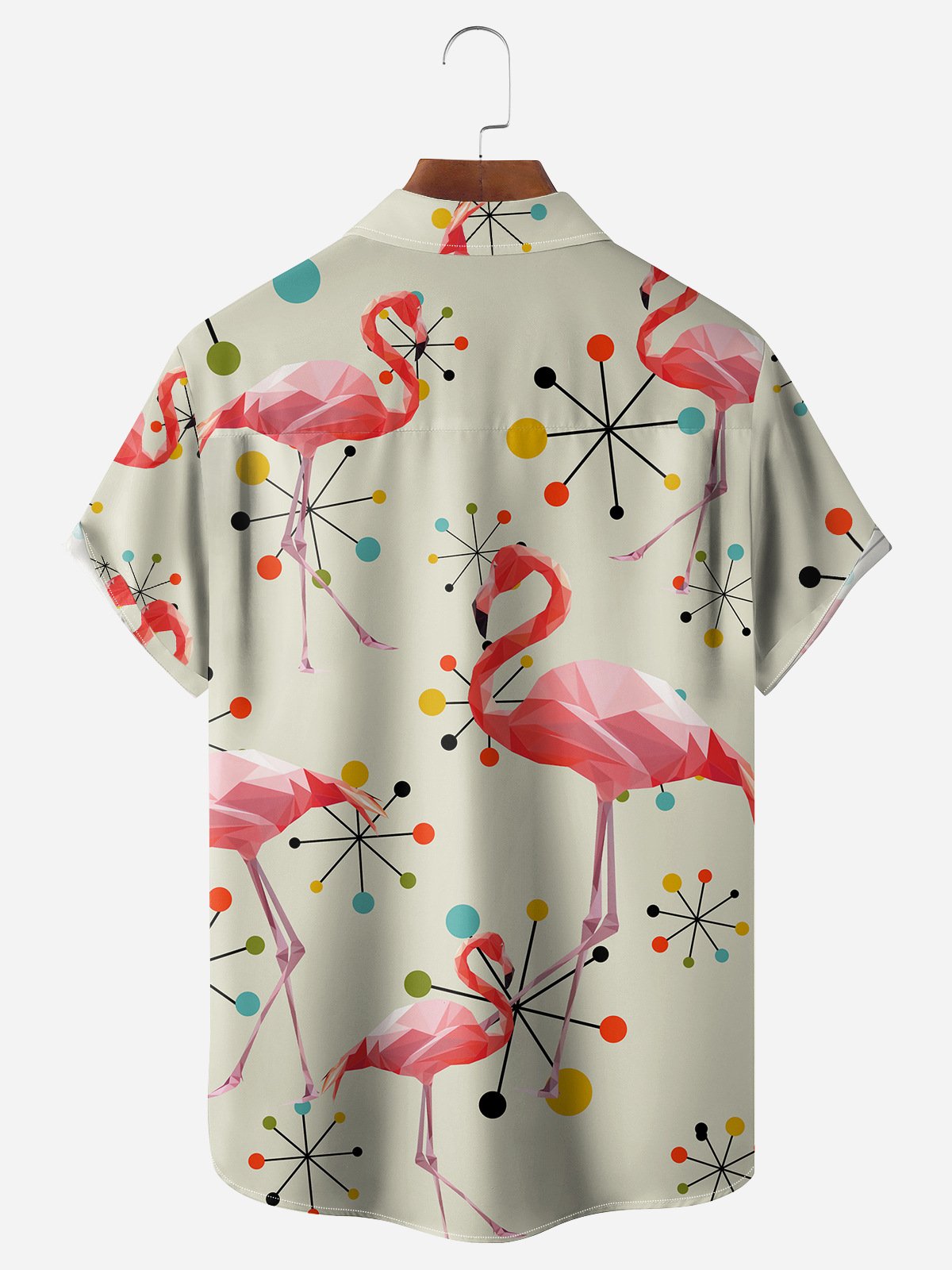 Geometric Flamingo Chest Pocket Short Sleeve Hawaiian Shirt