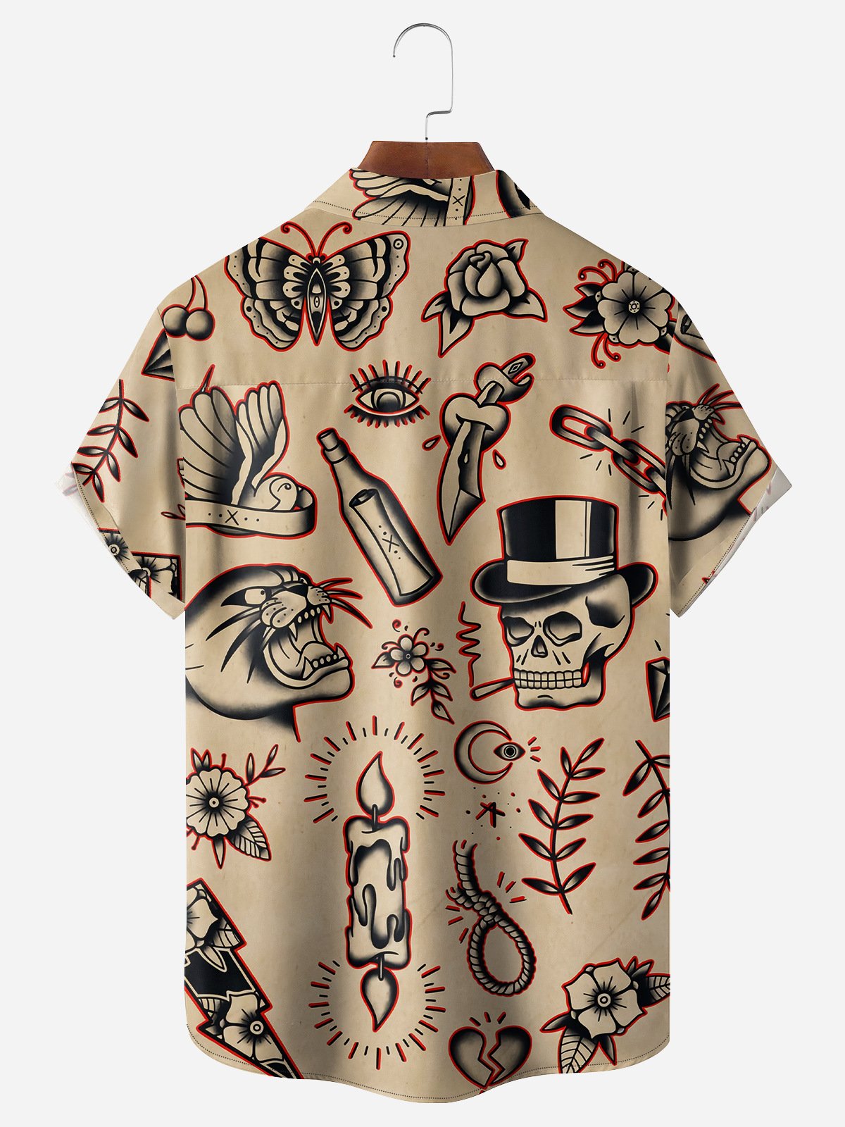 Halloween Skeleton Chest Pocket Short Sleeve Hawaiian Shirt