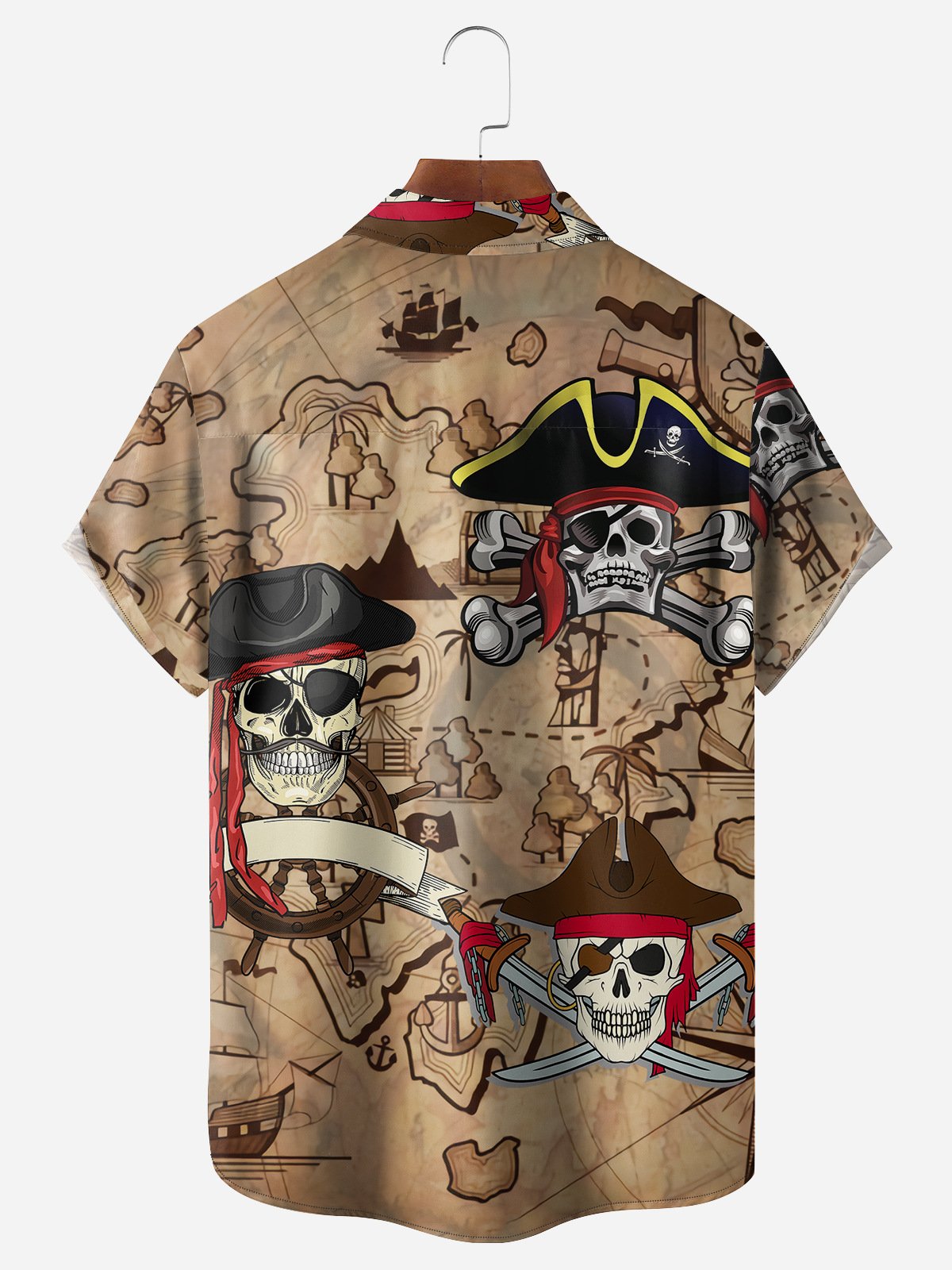 Pirate Map Chest Pocket Short Sleeve Hawaiian Shirt