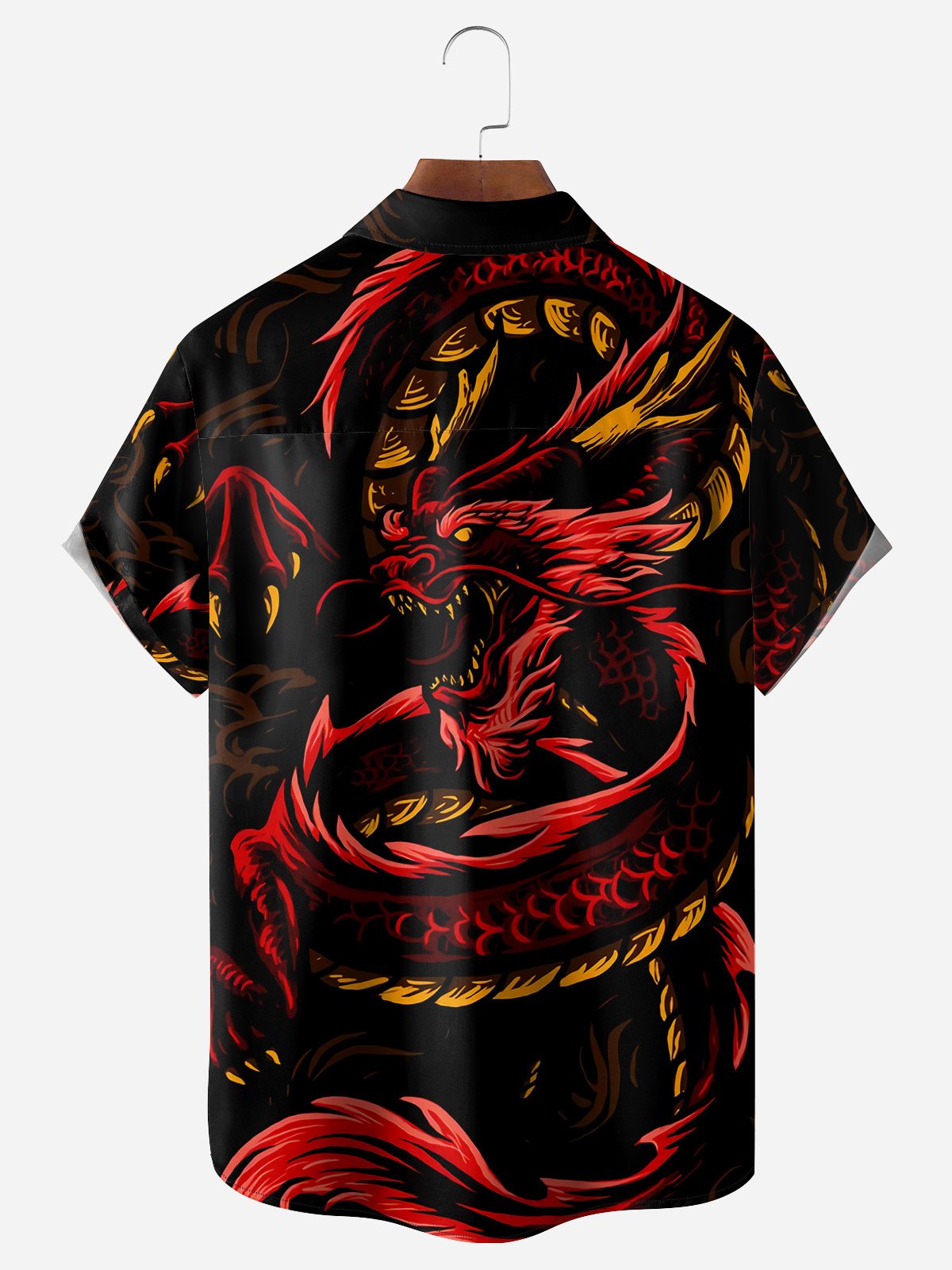 Ukiyoe Dragon Chest Pocket Short Sleeve Casual Shirt