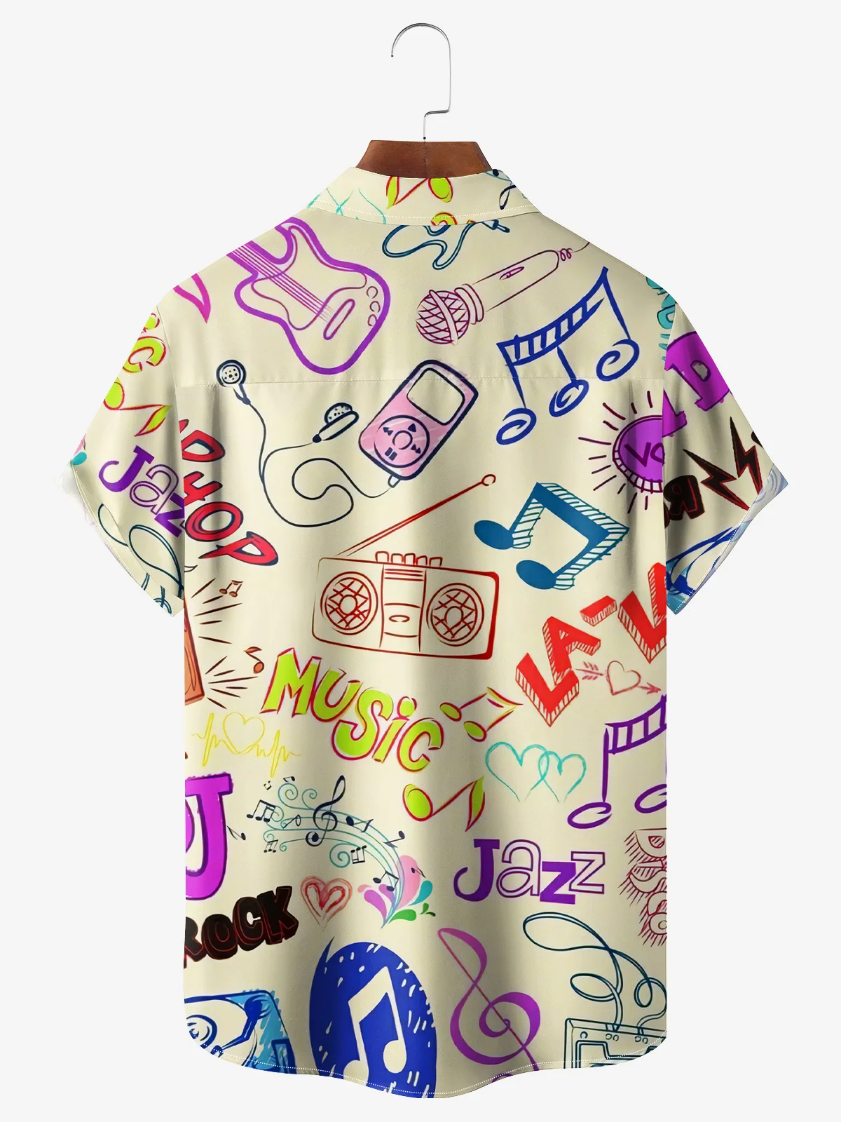 Music Guitar Chest Pocket Short Sleeve Casual Shirt