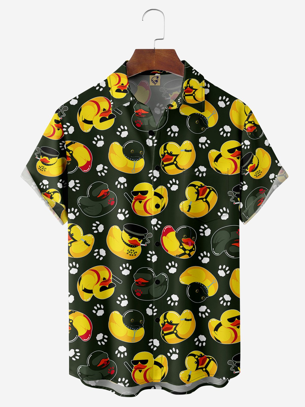 Hardaddy Fun Little Duck Chest Pocket Short Sleeves Casual Shirt