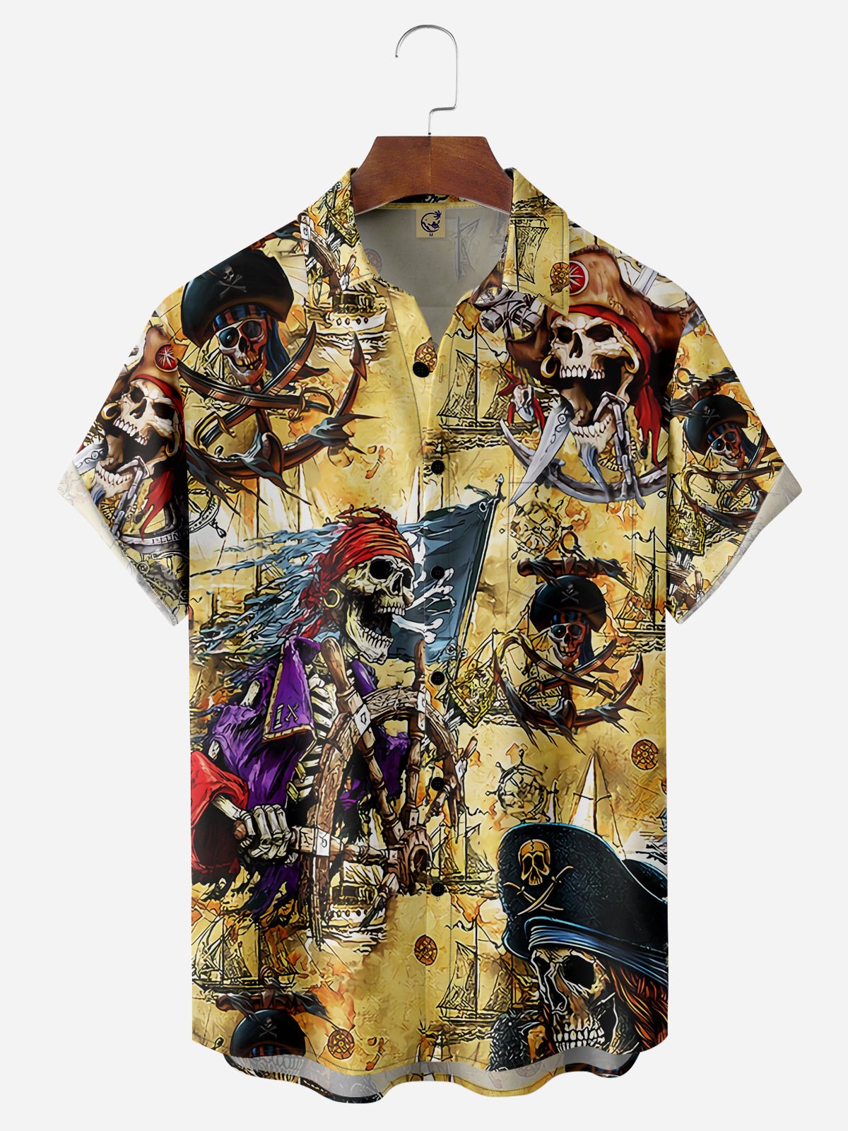 Pirate Chest Pocket Short Sleeves Hawaiian Shirt