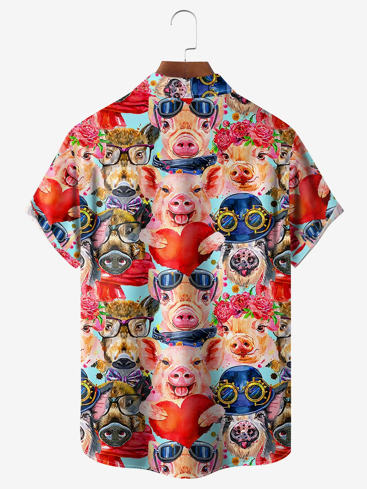 Funny Pig Chest Pocket Short Sleeve Casual Shirt