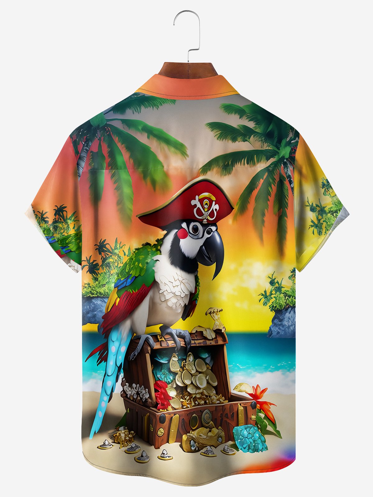 Men's Funny Button Down Hawaiian Shirts Beach Pirate Parrot Chest Pocket Short Sleeve Hawaiian Shirt Hardaddy