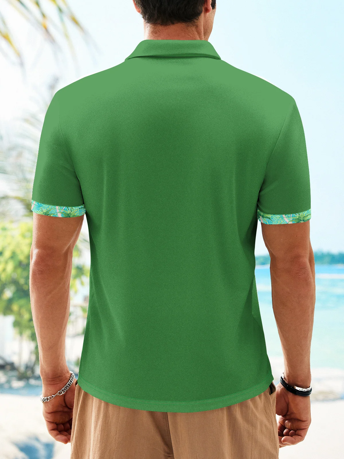 Tropical Botanical Button Short Sleeve Polo Shirt