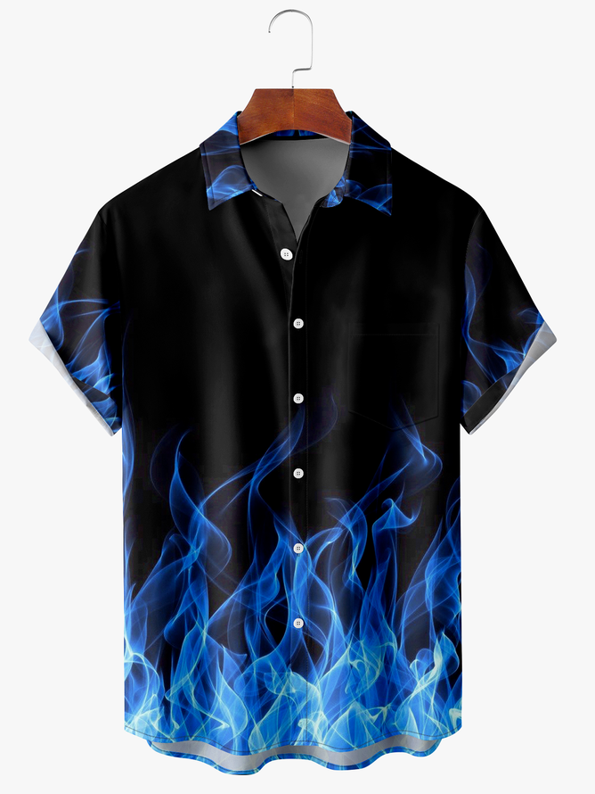 Hardaddy Big Size Flame Chest Pocket Short Sleeve Casual Shirt