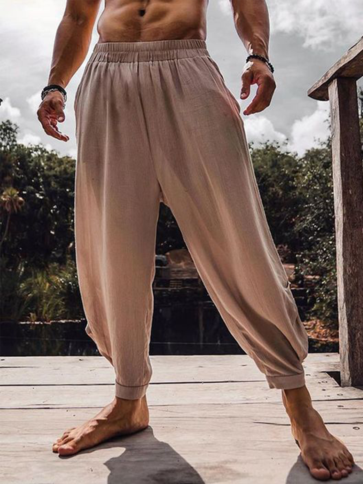 Cotton Plain Casual Herem Pants