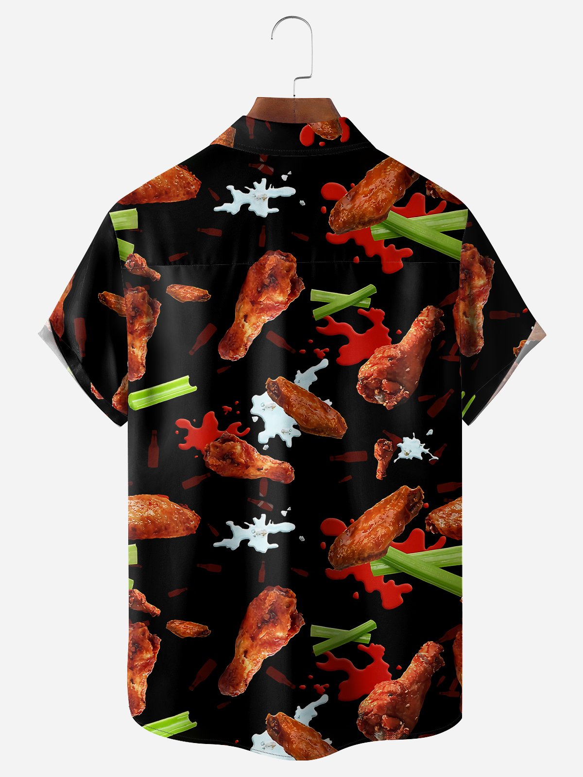 Hot Wings Chest Pocket Short Sleeve Casual Shirt