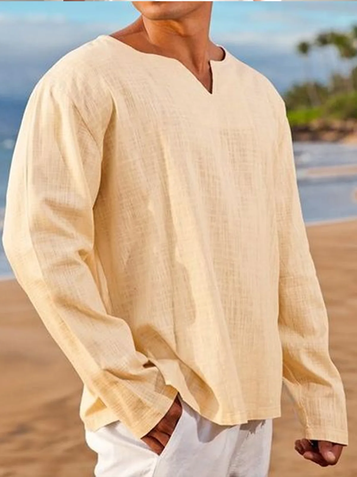 Hardaddy Cotton Long Sleeve V Neck Shirt