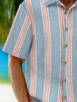 Striped Chest Pocket Short Sleeves Casual Shirt