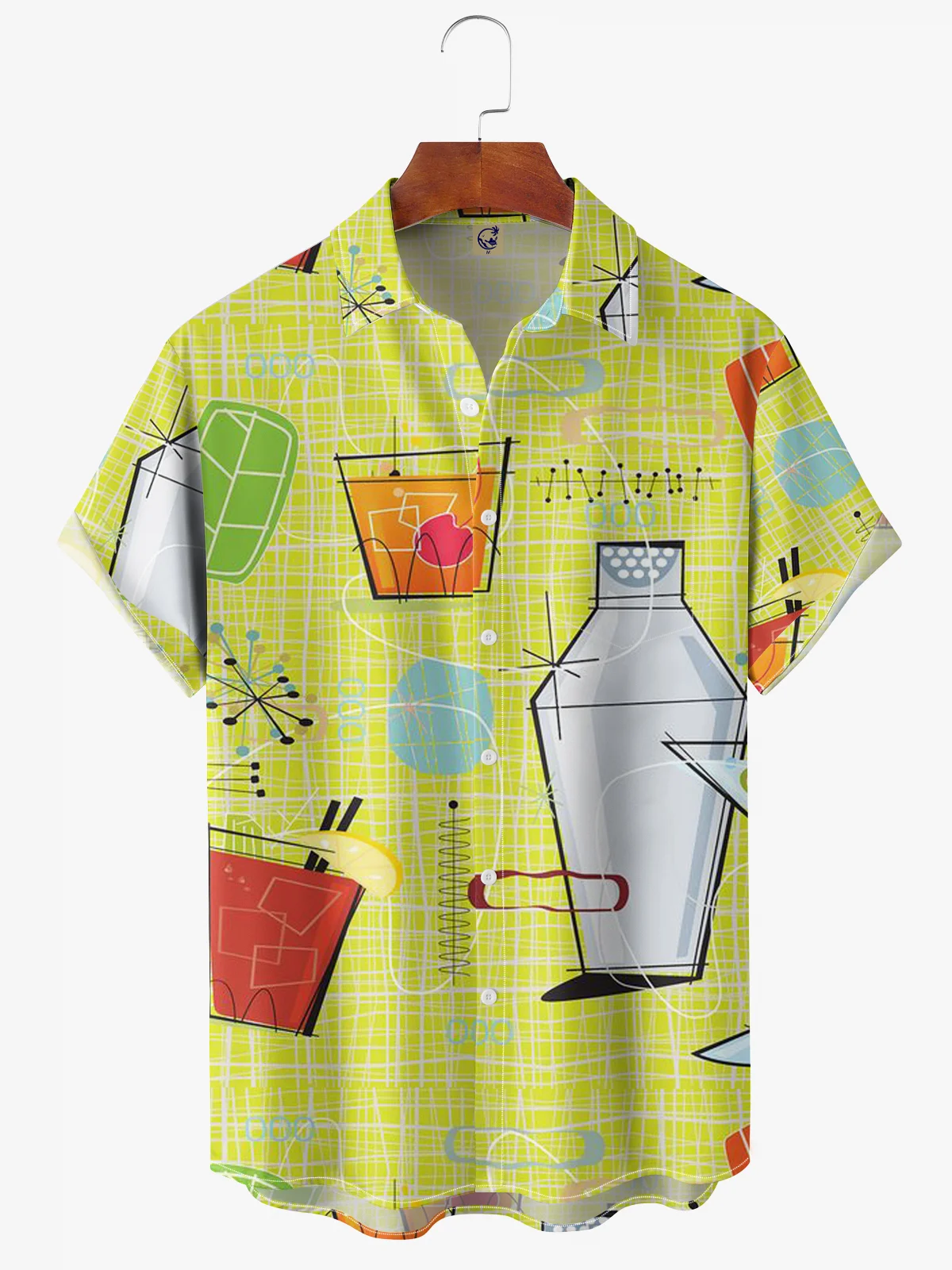 Hardaddy Men's Geometric Casual Short Sleeve Hawaiian Shirt with Chest Pocket