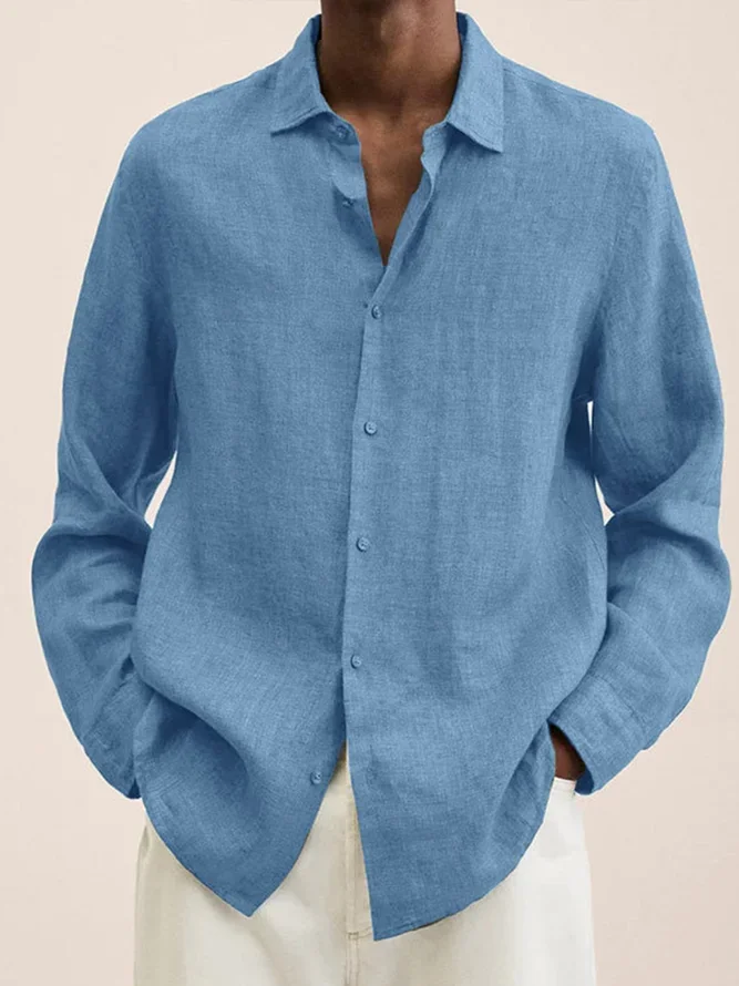 Cotton Plain Long Sleeve Casual Shirt