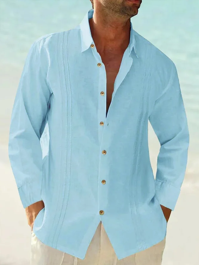 Hardaddy Cotton Plain Long Sleeve Guayabera Shirt