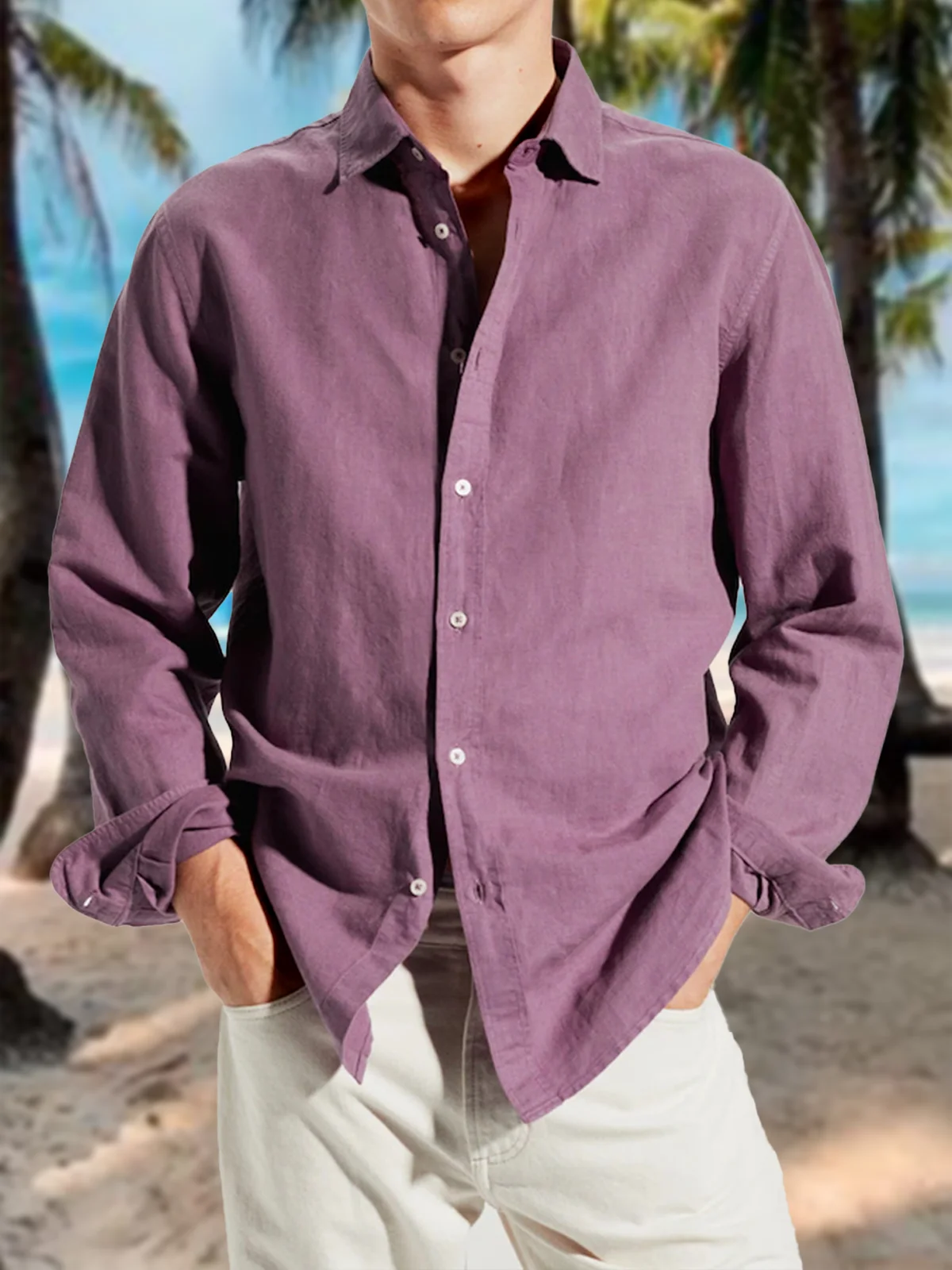 Cotton Plain Long Sleeve Casual Shirt