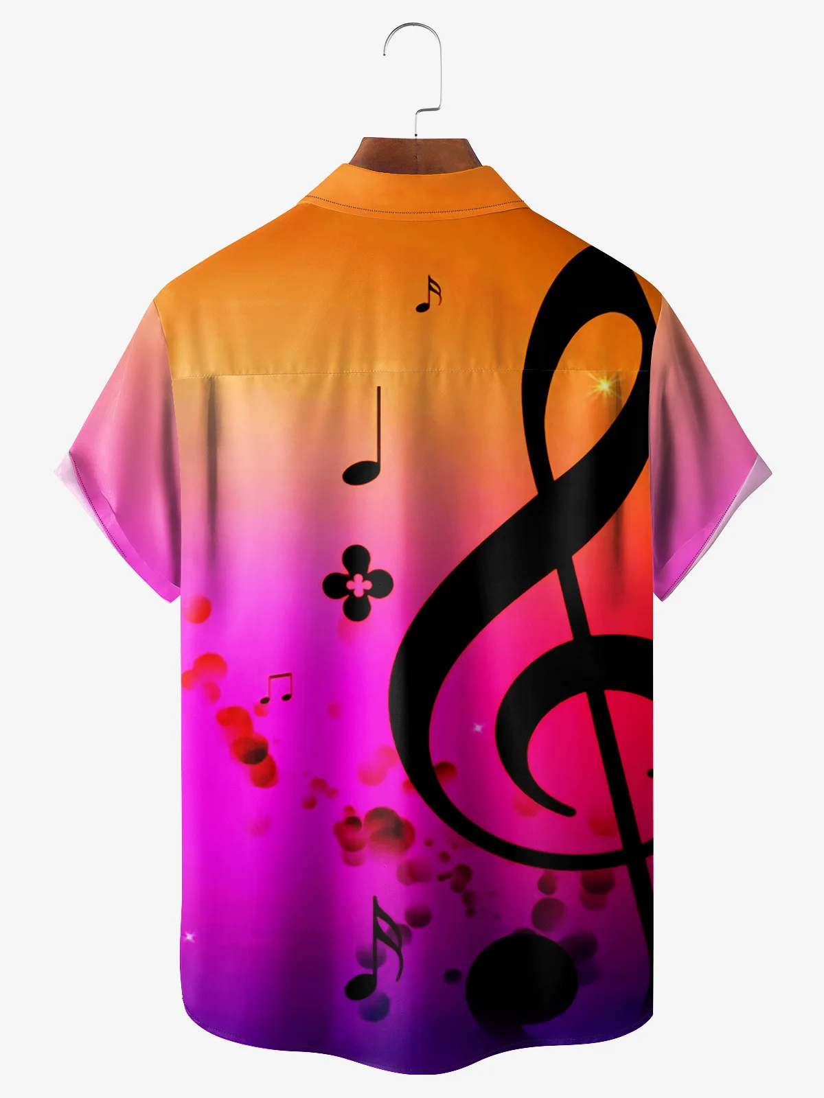 Music Note Chest Pocket Short Sleeve Hawaiian Shirt