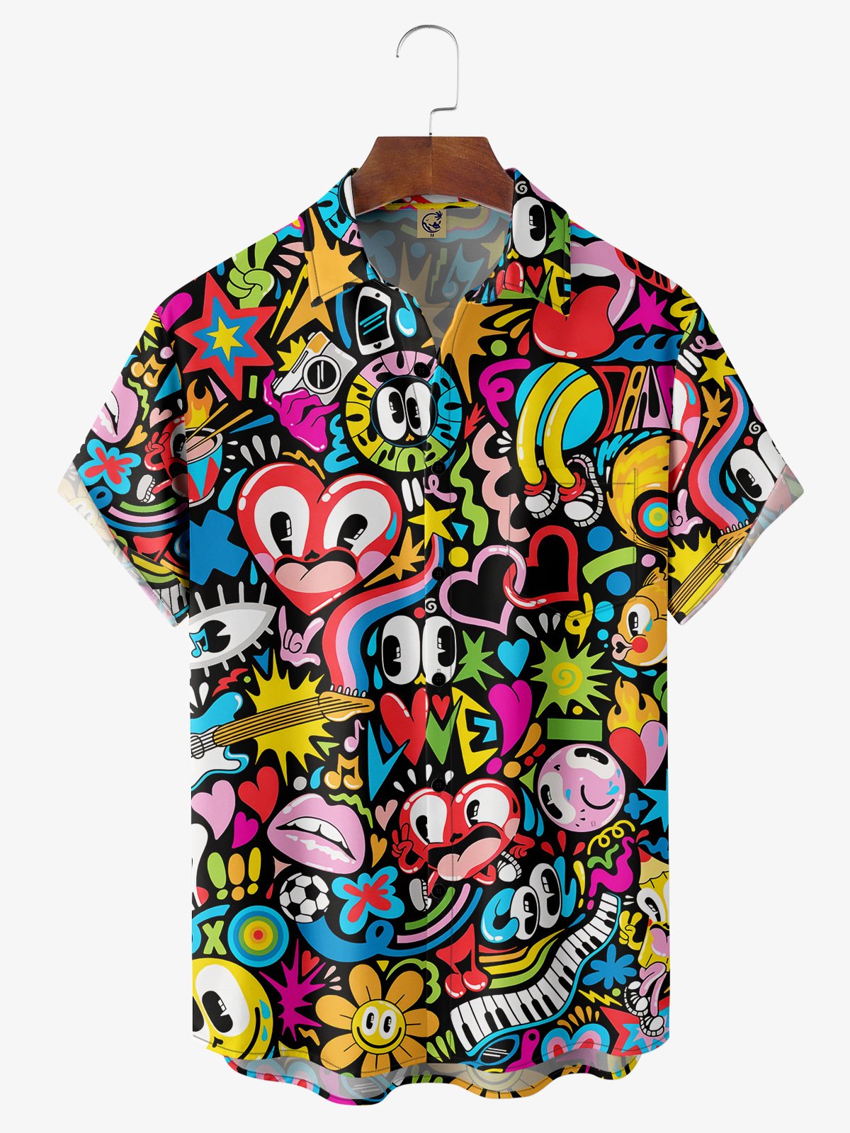 Graffiti Chest Pocket Short Sleeve Funky Shirt