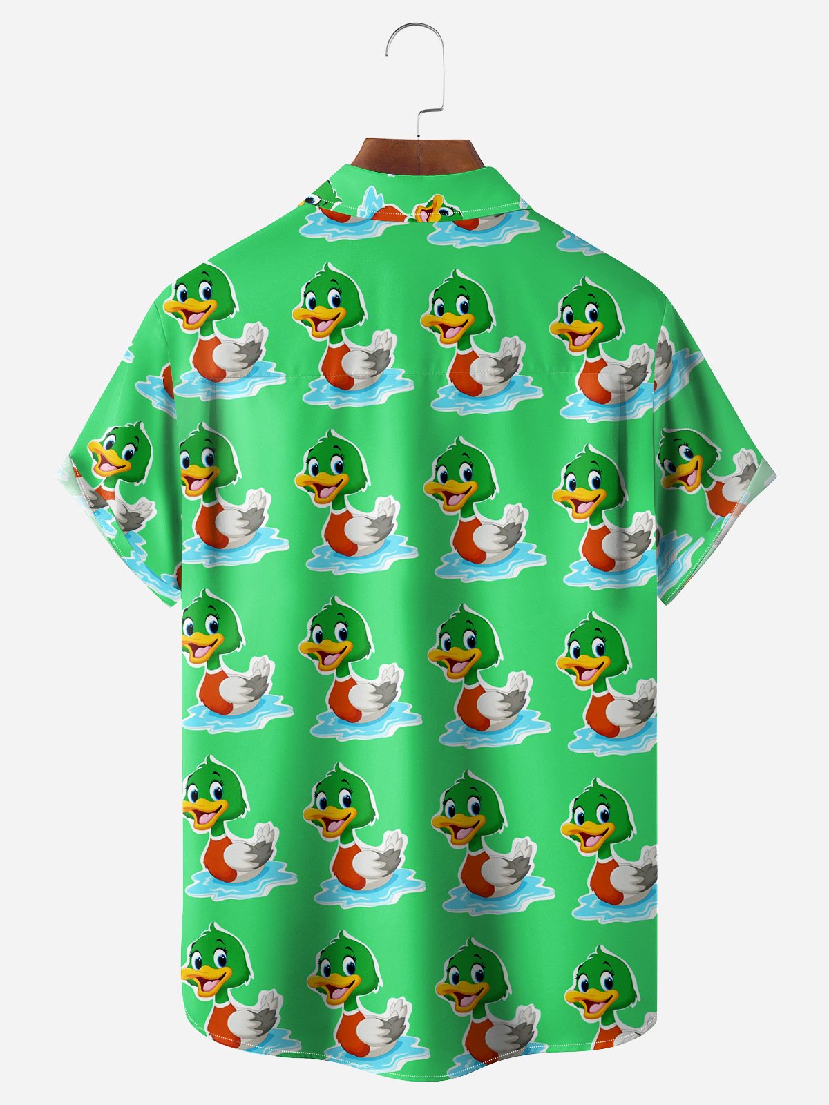 Cartoon Ducks Chest Pocket Short Sleeve Hawaiian Shirt