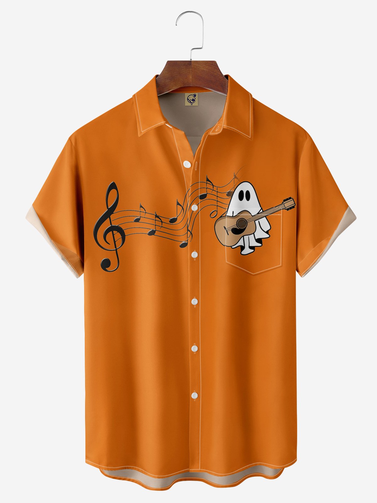 Halloween Ghost Chest Pocket Short Sleeve Casual Shirt