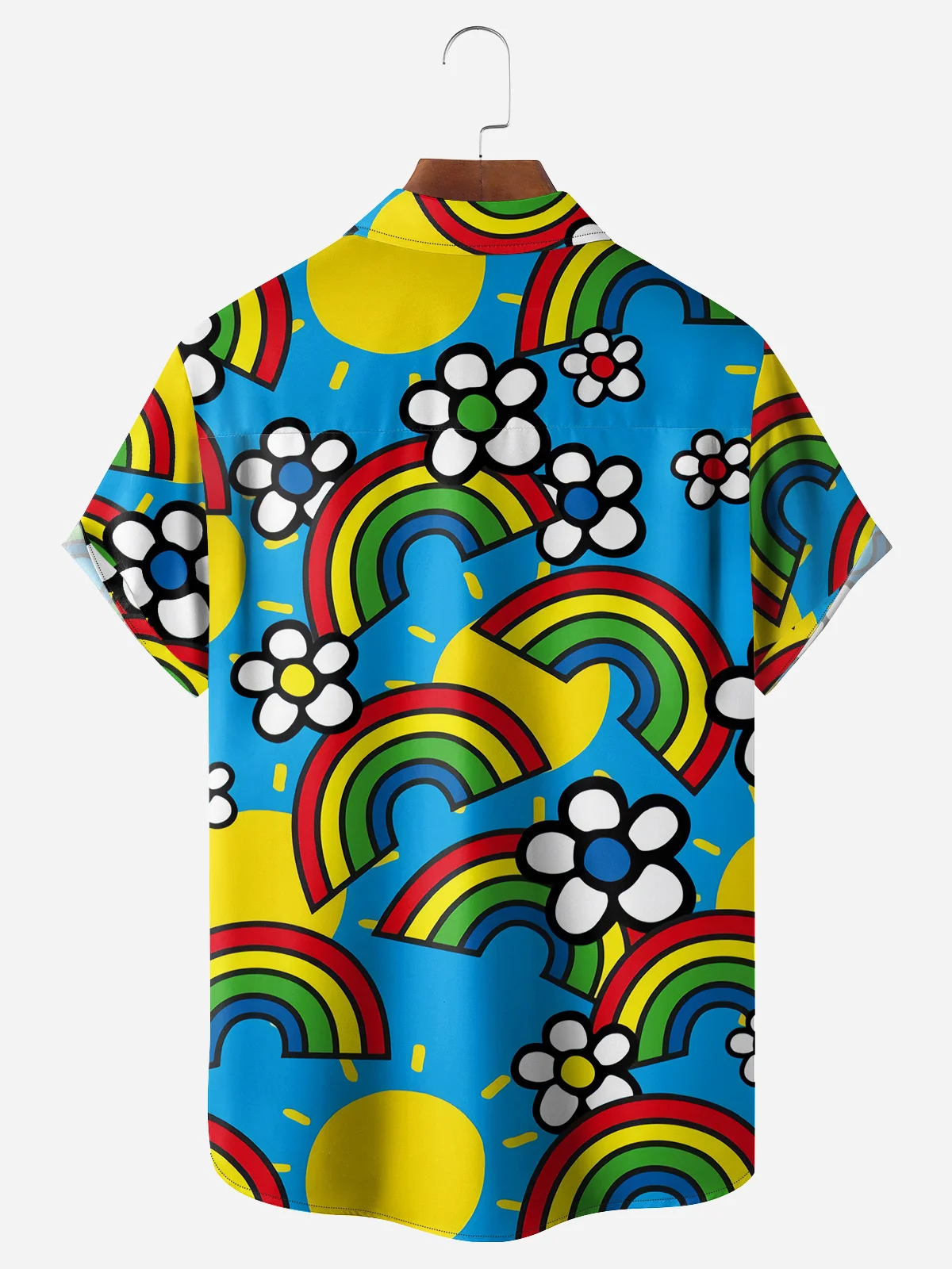 Flowers Rainbow Chest Pocket Short Sleeve Casual Shirt