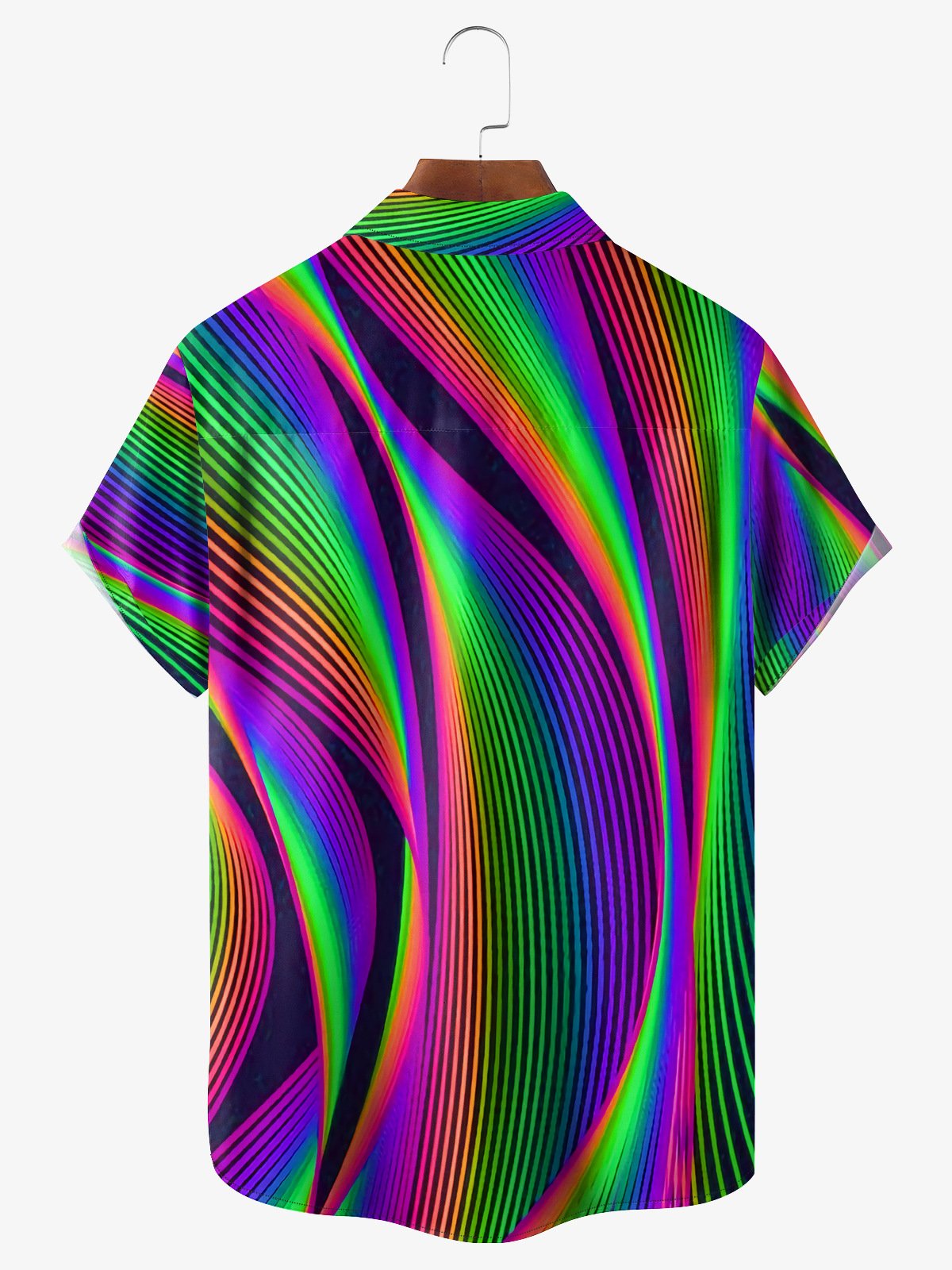 Laser Striped Print Chest Pocket Short Sleeve Casual Shirt
