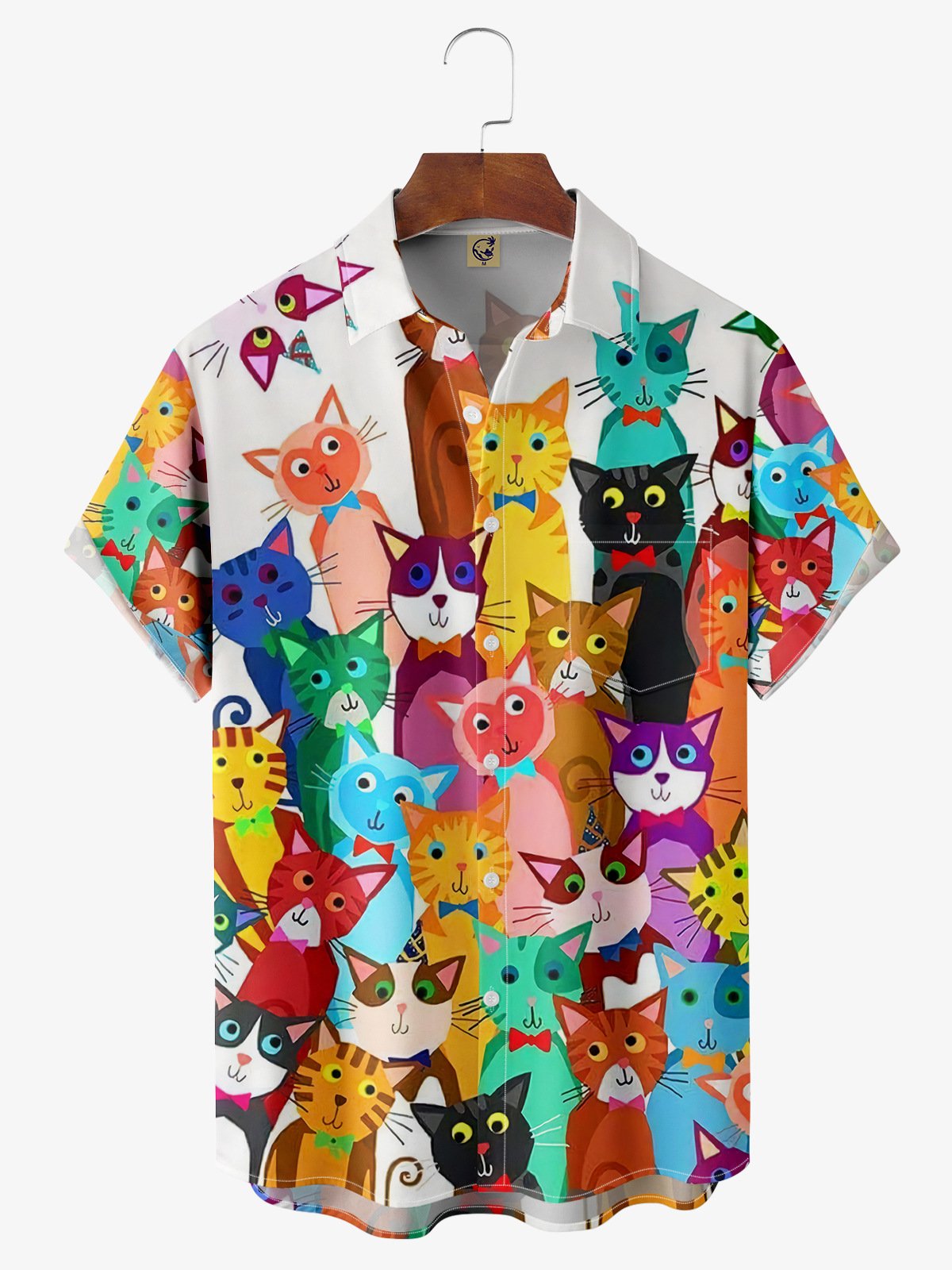 Cats Chest Pocket Short Sleeve Casual Shirt