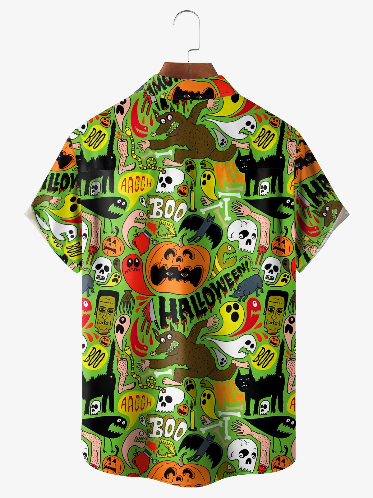 Halloween Chest Pocket Short Sleeve Casual Shirt