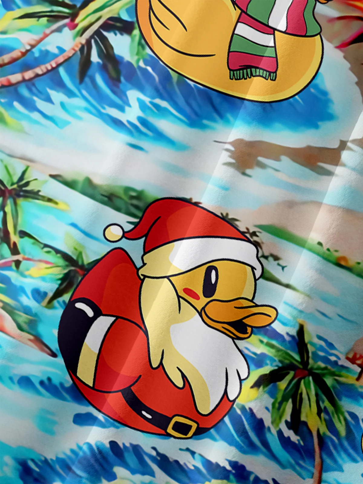 Santa Rubber Duckie Chest Pocket Short Sleeve Hawaiian Shirt