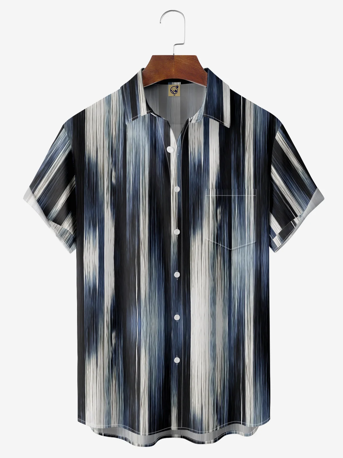 Abstract Gradient Stripes Chest Pocket Short Sleeve Casual Shirt