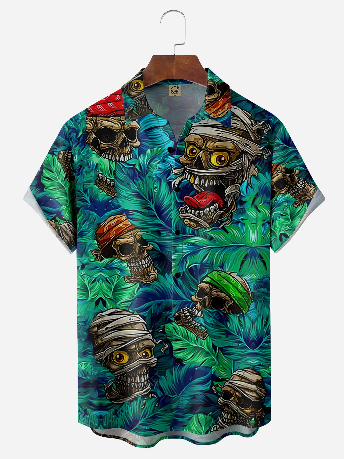 Skeleton Plant Chest Pocket Short Sleeve Casual Shirt