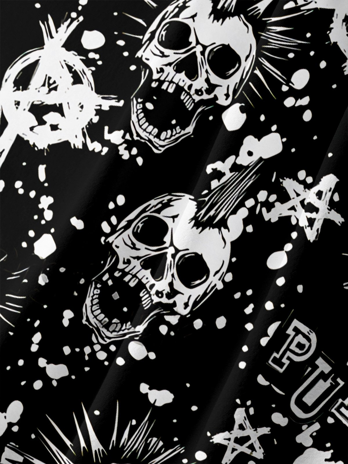 Punk Skull Chest Pocket Short Sleeve Casual Shirt