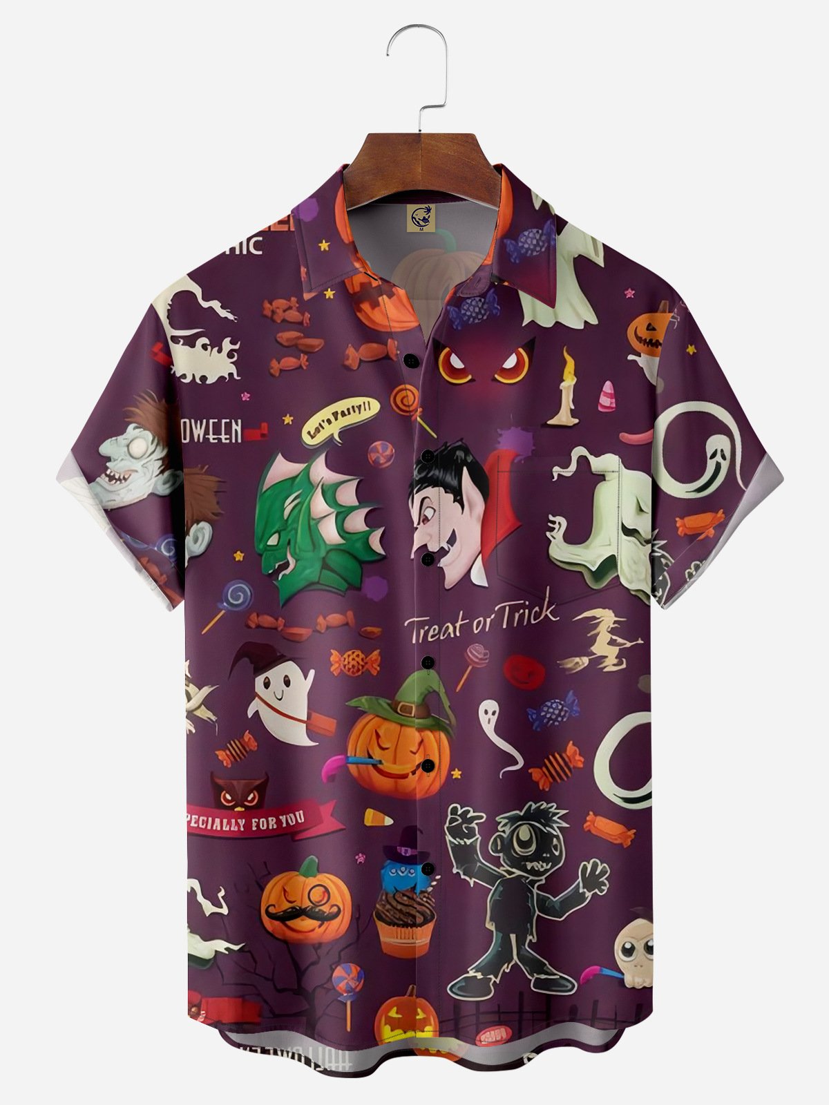 Halloween Chest Pocket Short Sleeve Casual Shirt