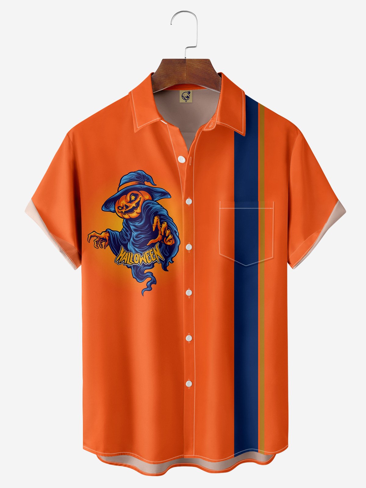 Halloween Chest Pocket Short Sleeve Bowling Shirt