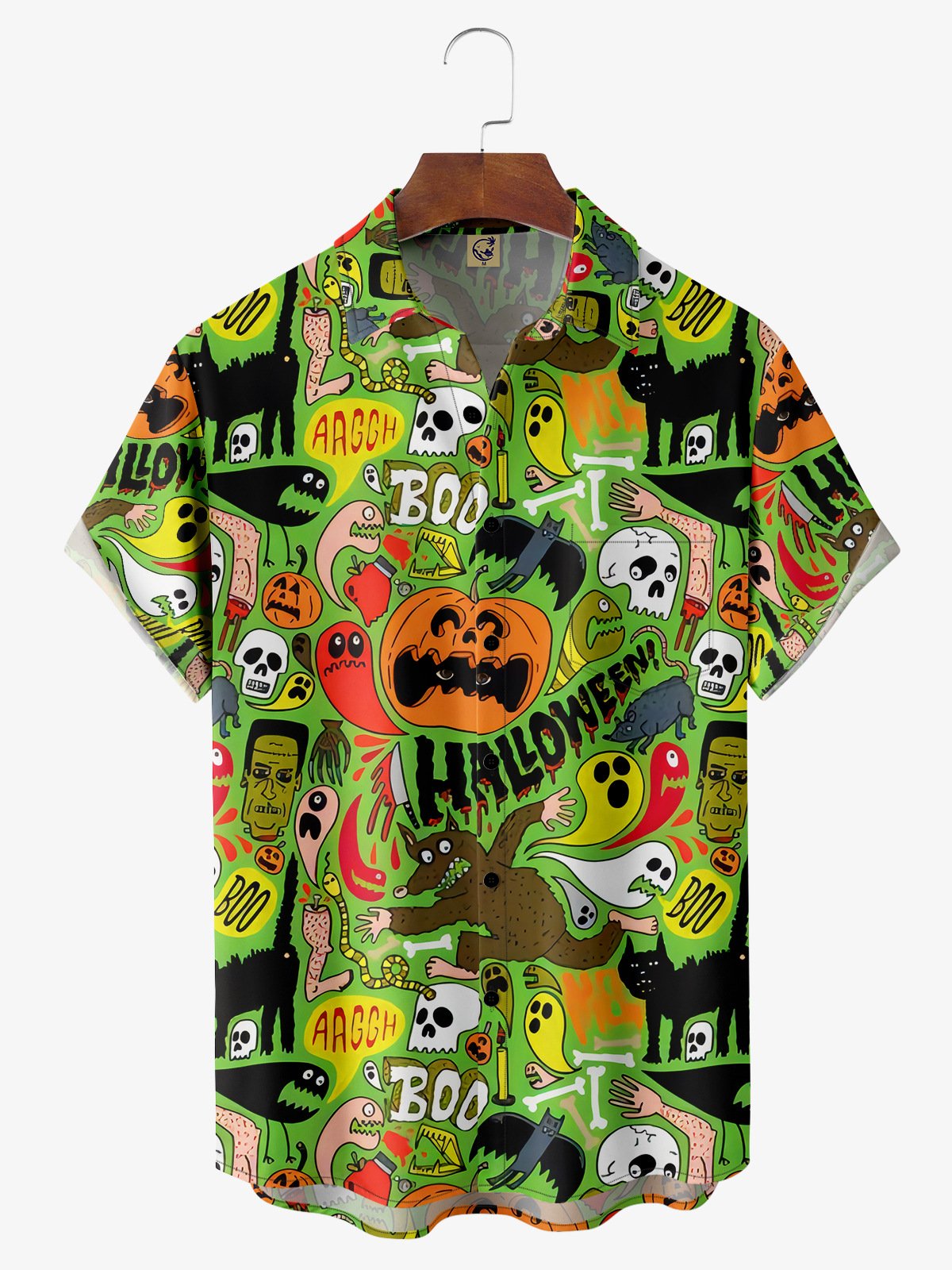 Halloween Chest Pocket Short Sleeve Casual Shirt