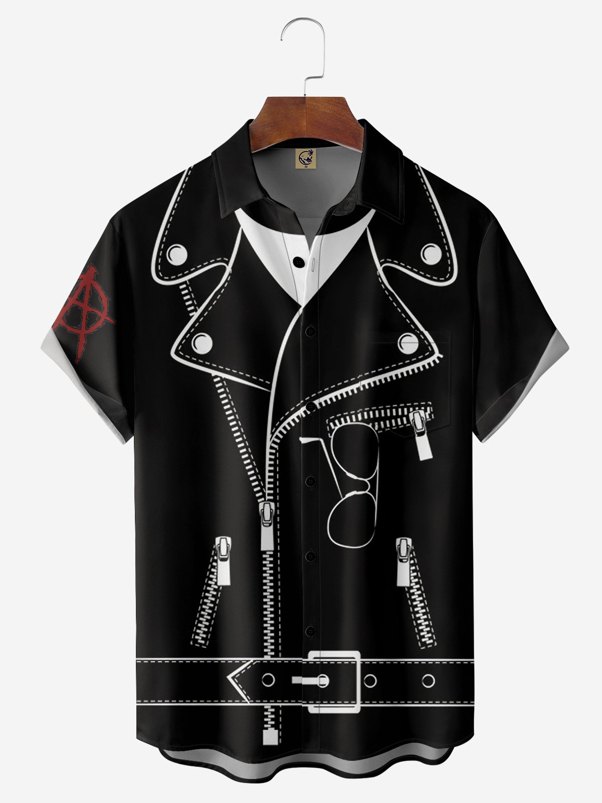 Punk Jacket Pattern Chest Pocket Short Sleeve Casual Shirt