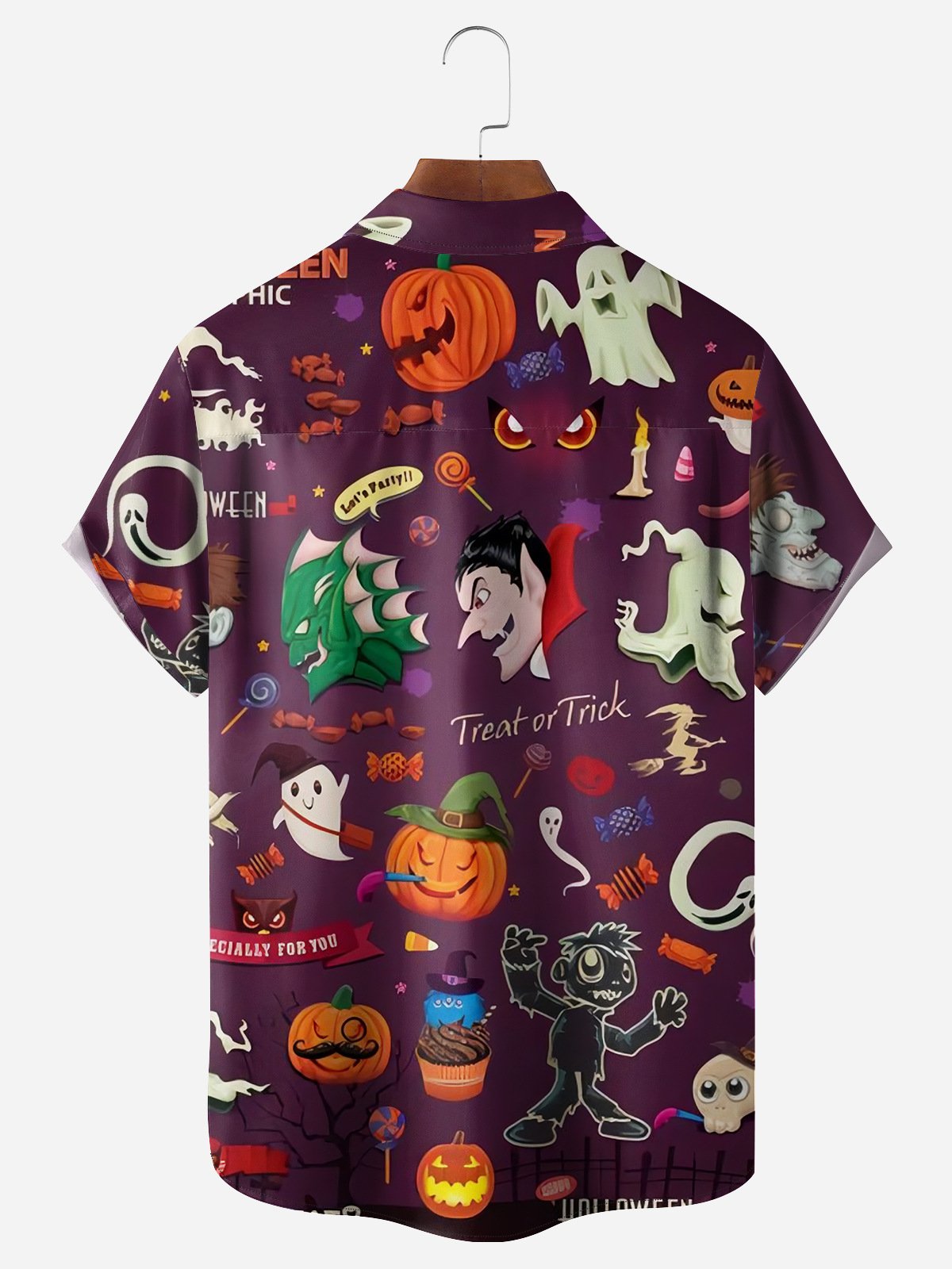 Halloween Chest Pocket Short Sleeve Casual Shirt