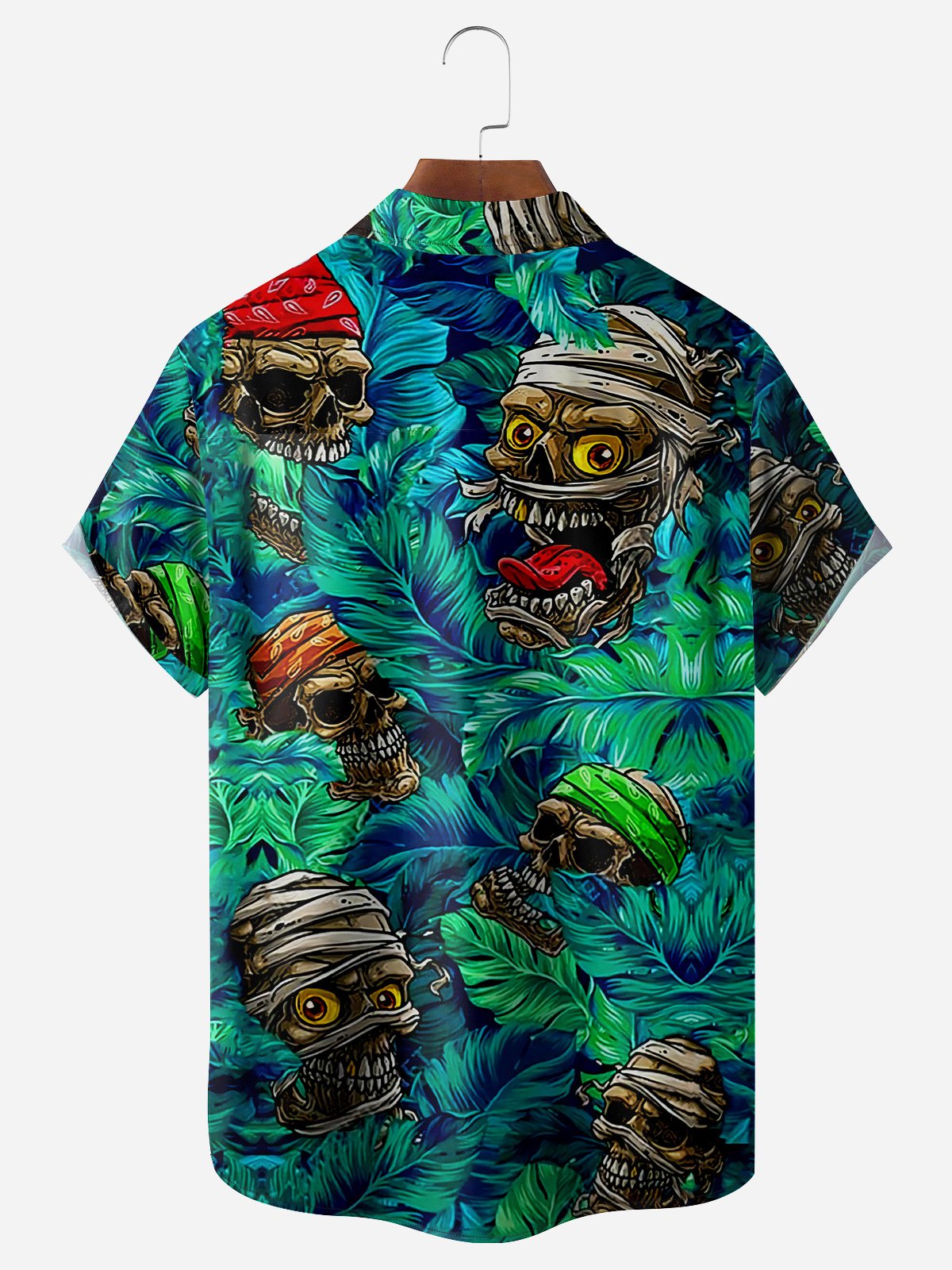 Skeleton Plant Chest Pocket Short Sleeve Casual Shirt