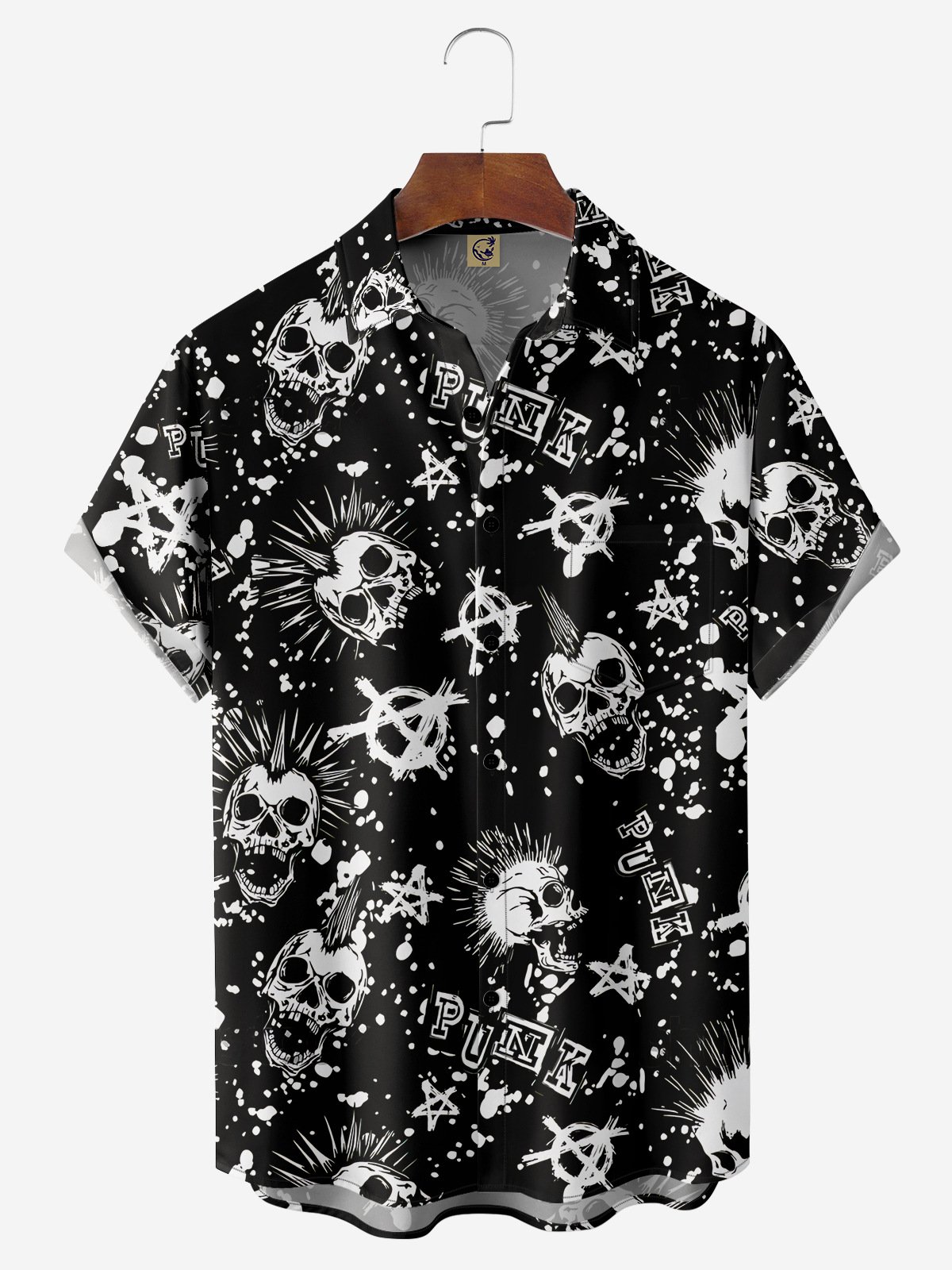 Punk Skull Chest Pocket Short Sleeve Casual Shirt