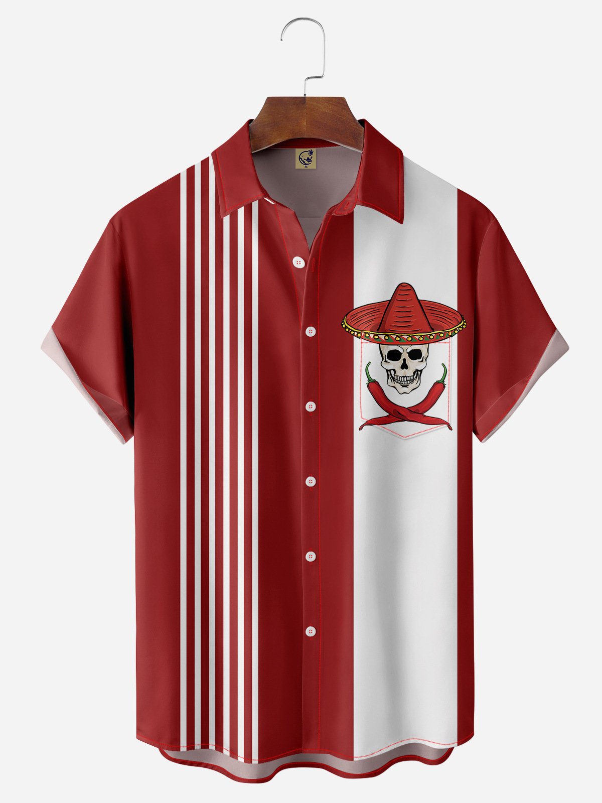 Skull Peppers Chest Pocket Short Sleeve Bowling Shirt