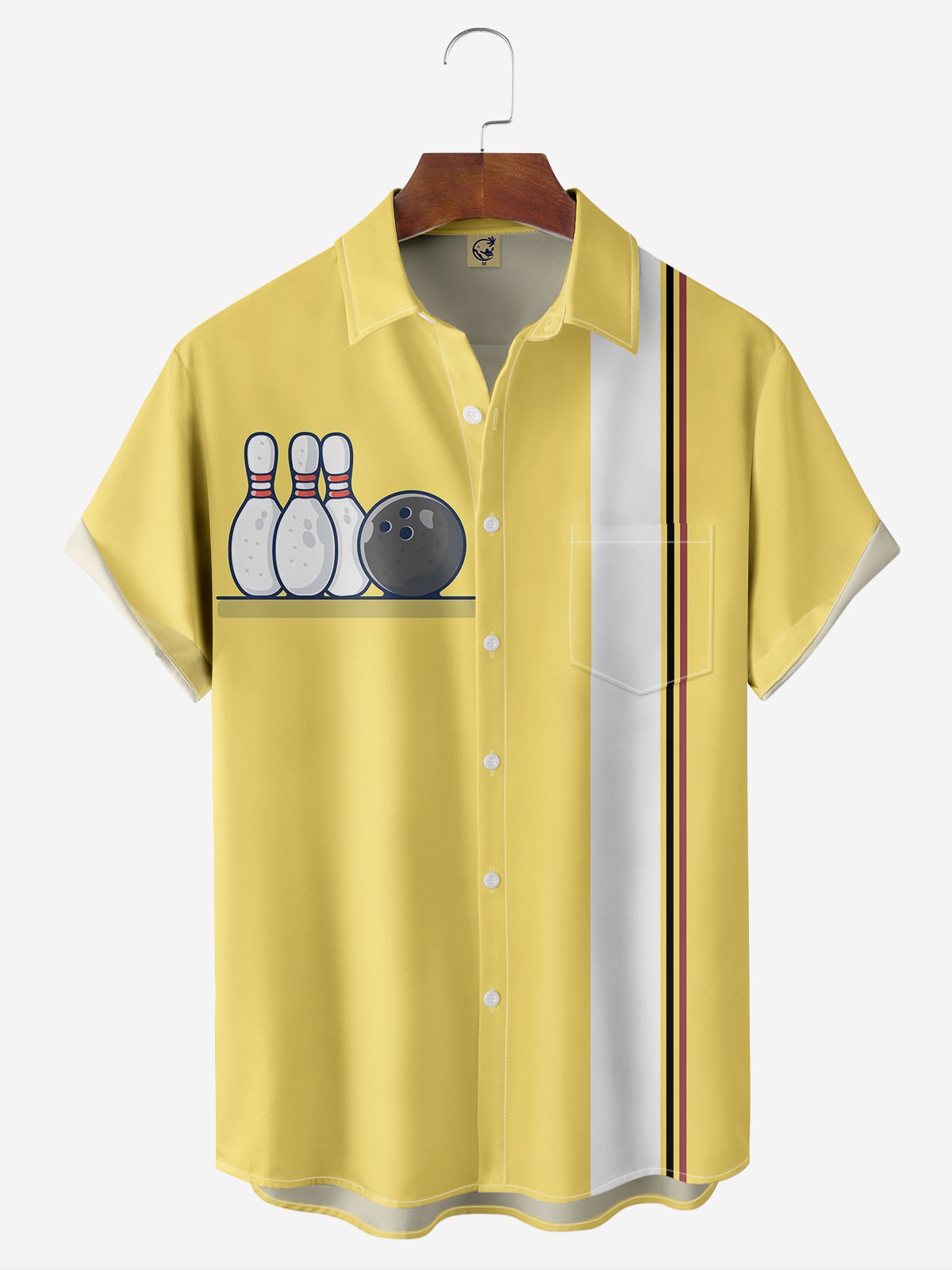 Striped Chest Pocket Short Sleeve Bowling Shirt