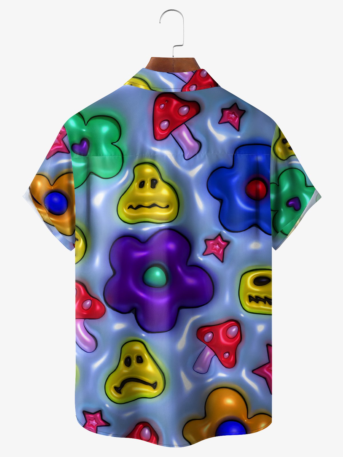 Inflatable Effect Print Chest Pocket Short Sleeve Funky Shirt