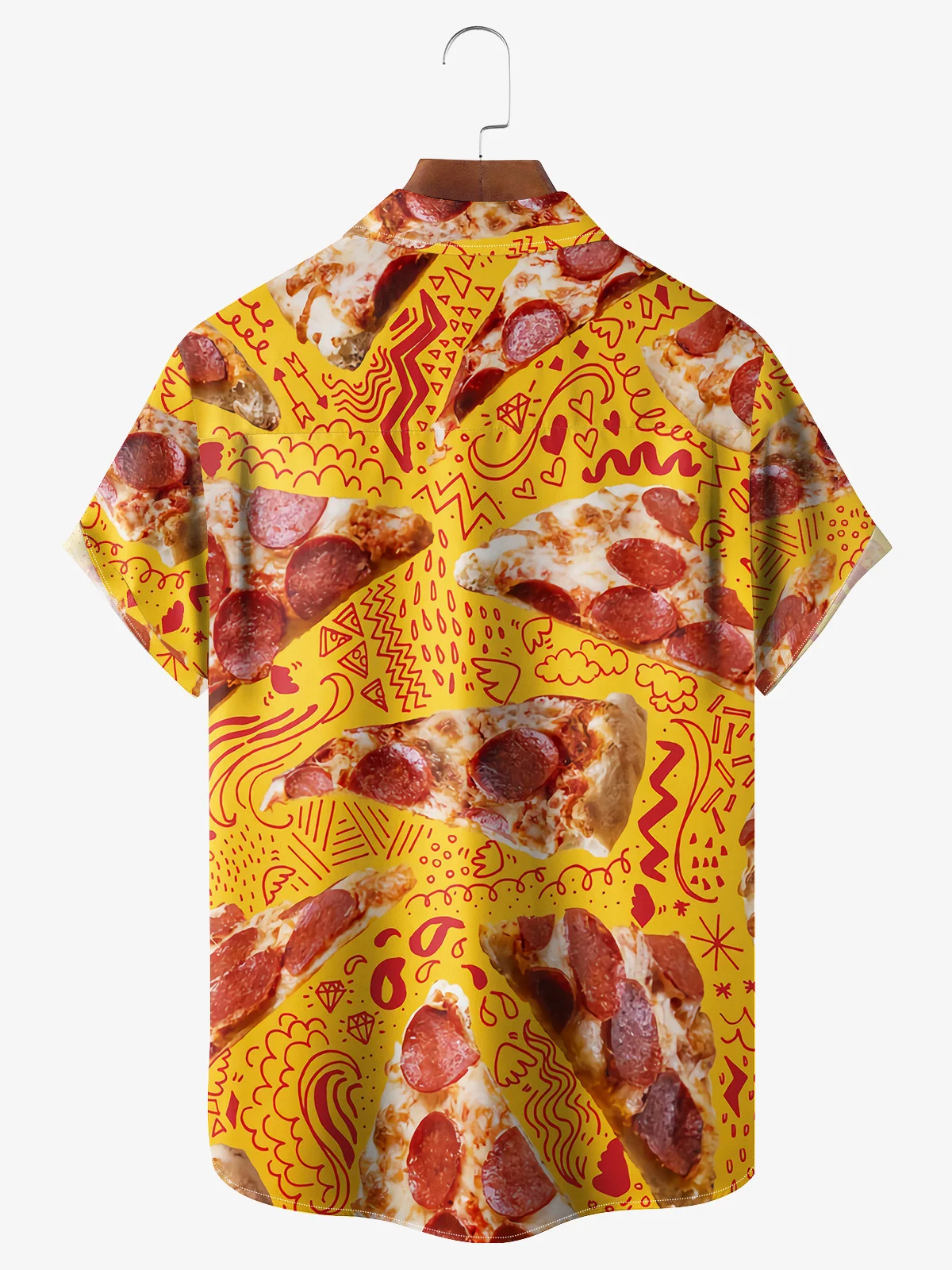 Pizza Chest Pocket Short Sleeve Casual Shirt