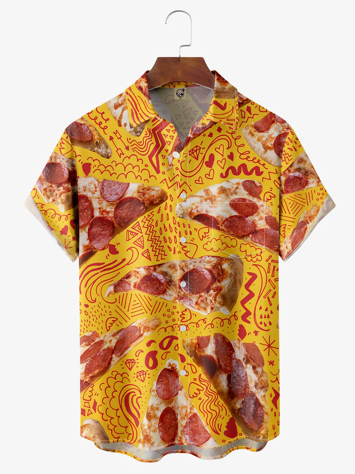 Pizza Chest Pocket Short Sleeve Casual Shirt